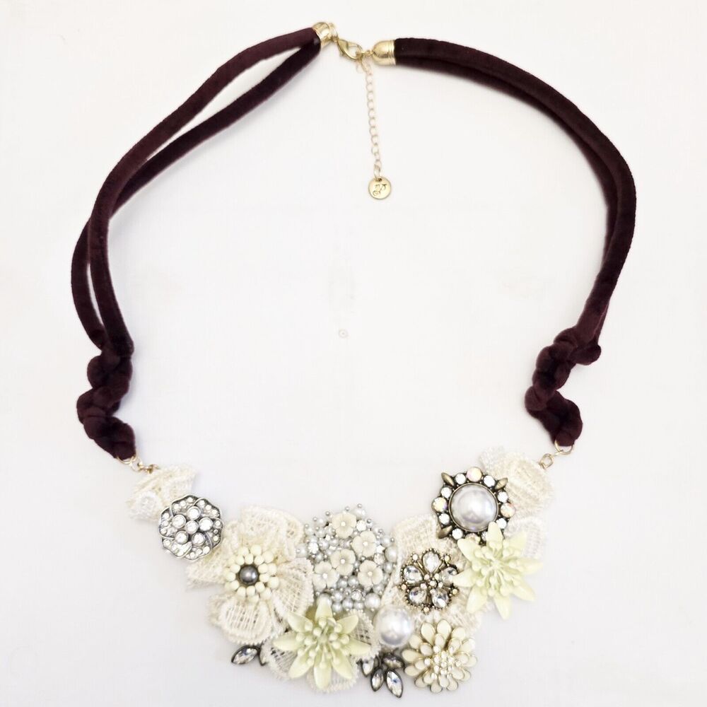 Plunder BUBBLY Rhinestone Lace Pearl Red Velvet Statement Necklace